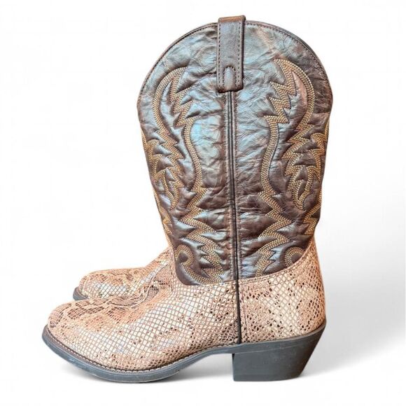 Laredo Men’s 8.5D Brown Snake Print Western Cowboy Boots Leather Exotic Print